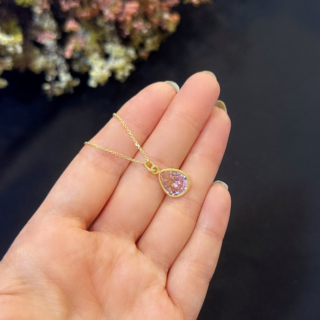 Pink drop quartz necklace 925 sterling silver pink drop necklace - Etna Gift