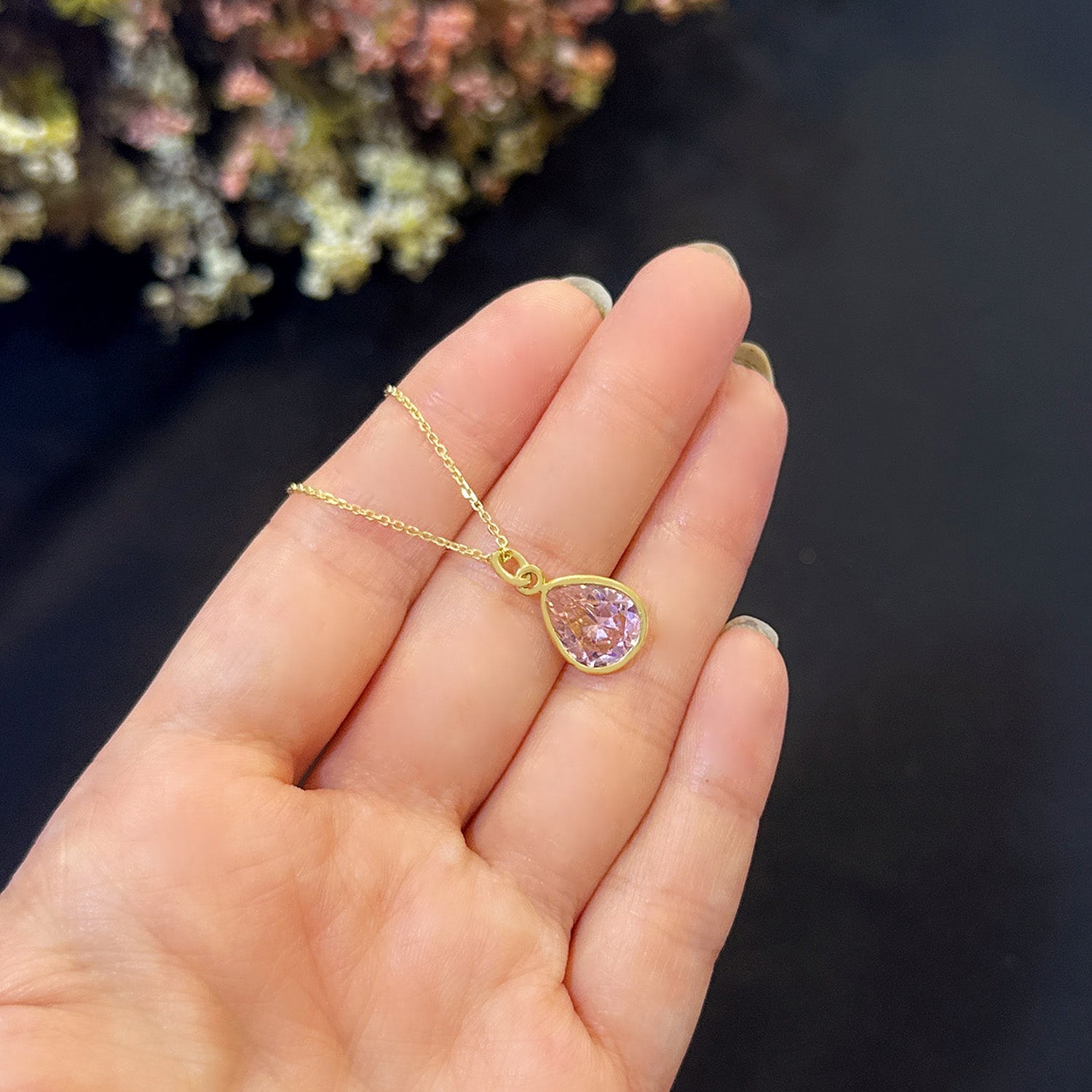 Pink drop quartz necklace 925 sterling silver pink drop necklace - Etna Gift