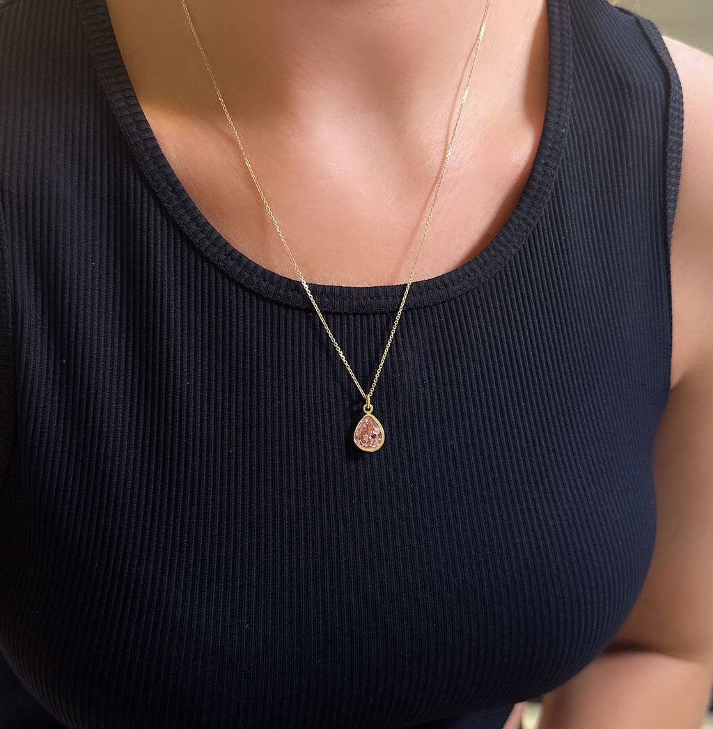Pink drop quartz necklace 925 sterling silver pink drop necklace - Etna Gift