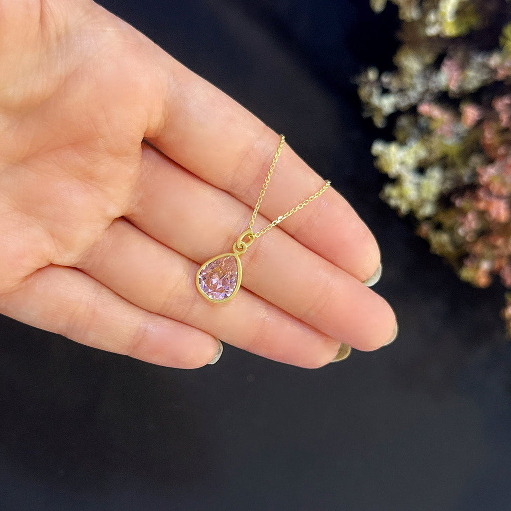 Pink drop quartz necklace 925 sterling silver pink drop necklace - Etna Gift