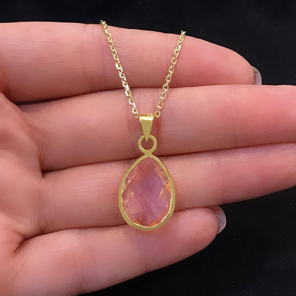 Pink quartz necklace 925 sterling silver drop necklace - Etna Gift