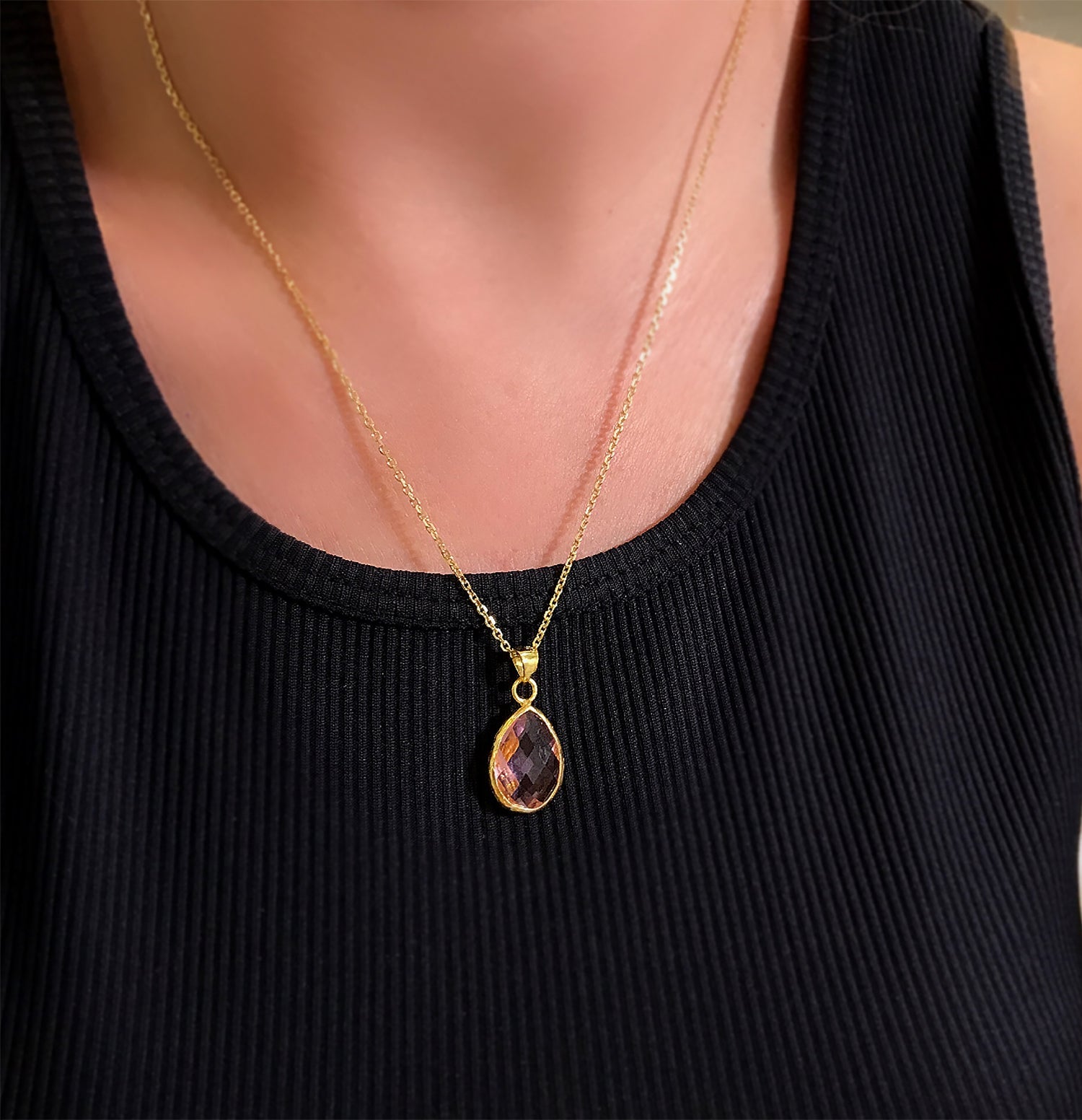 Pink quartz necklace 925 sterling silver teardrop quartz necklace - Etna Gift