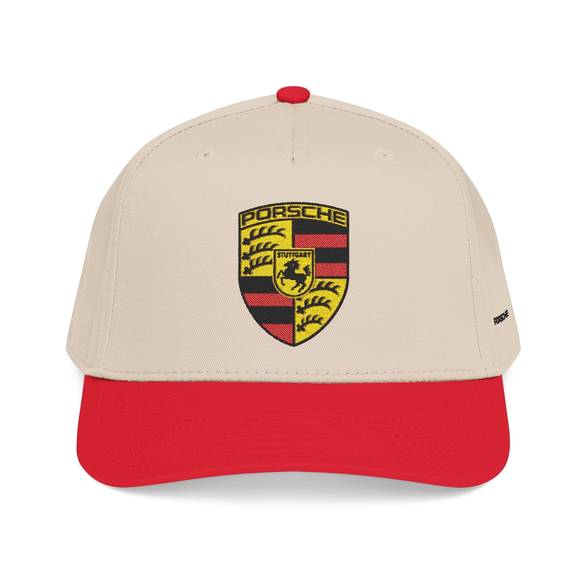 Porsche Crest Embroidered Baseball Cap — Classic Beige & Green Mid-Profile Hat - Etna Gift