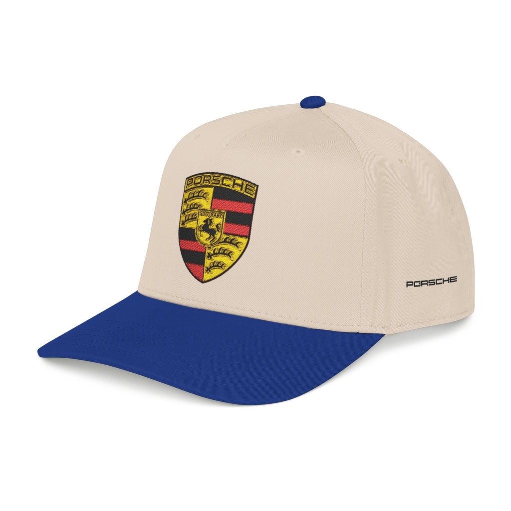 Porsche Crest Embroidered Baseball Cap — Classic Beige & Green Mid-Profile Hat - Etna Gift