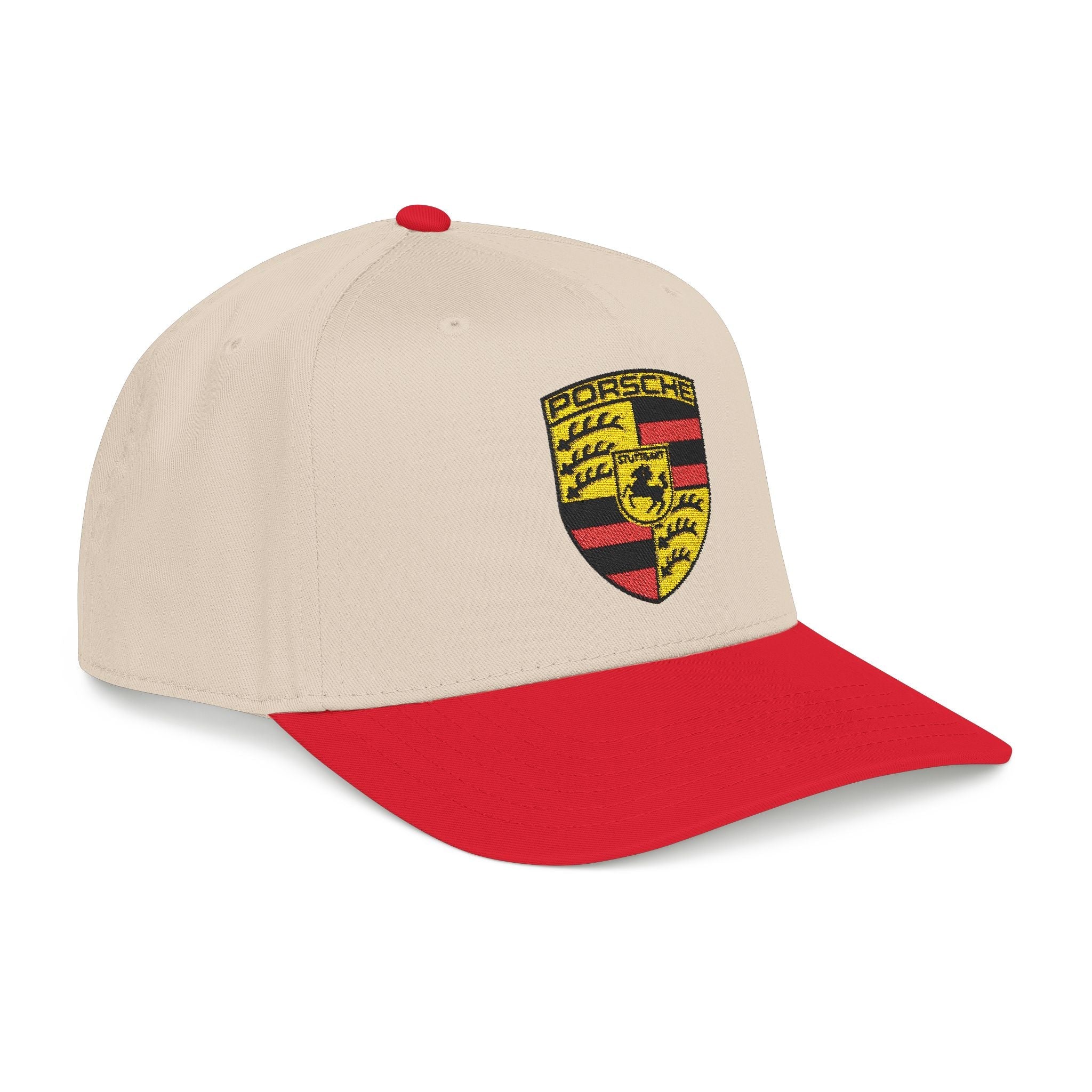 Porsche Crest Embroidered Baseball Cap — Classic Beige & Green Mid-Profile Hat - Etna Gift