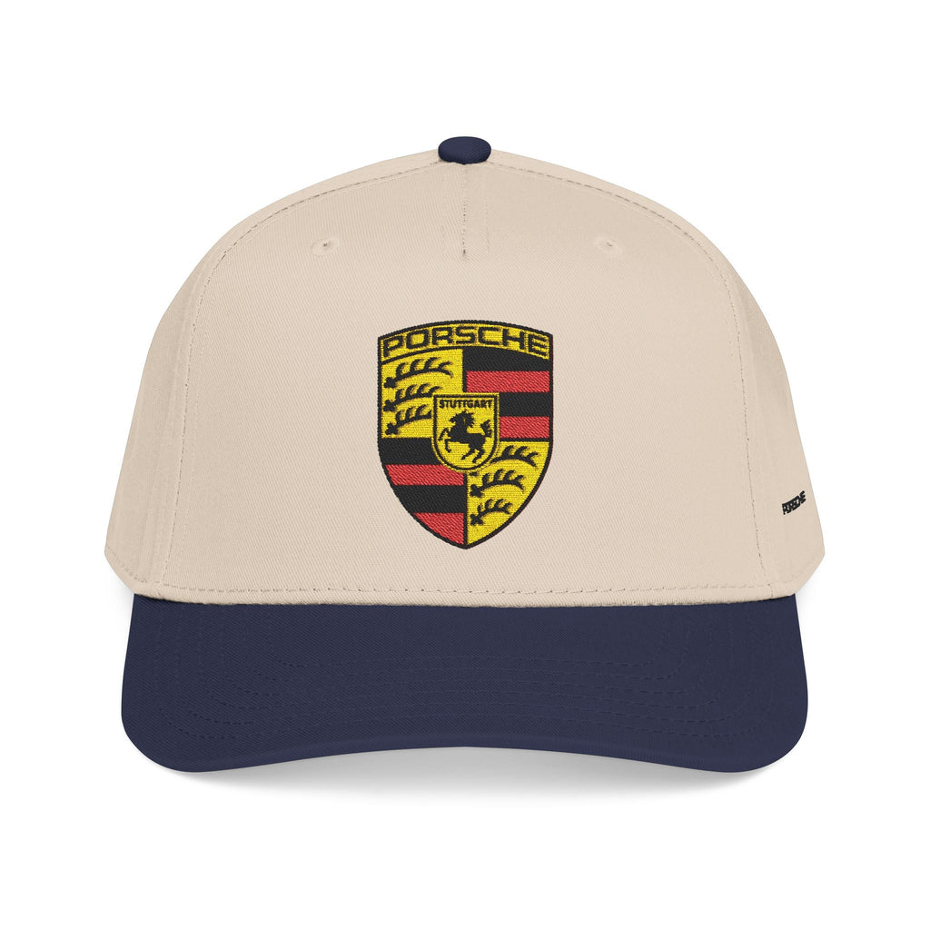 Porsche Crest Embroidered Baseball Cap — Classic Beige & Green Mid-Profile Hat - Etna Gift