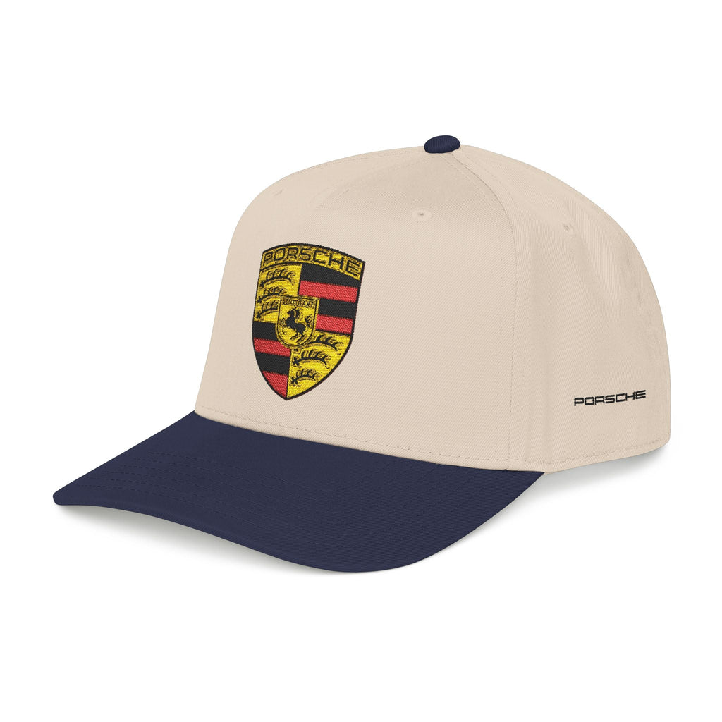 Porsche Crest Embroidered Baseball Cap — Classic Beige & Green Mid-Profile Hat - Etna Gift