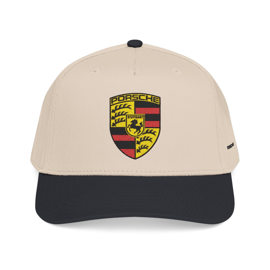 Porsche Crest Embroidered Baseball Cap — Classic Beige & Green Mid-Profile Hat - Etna Gift