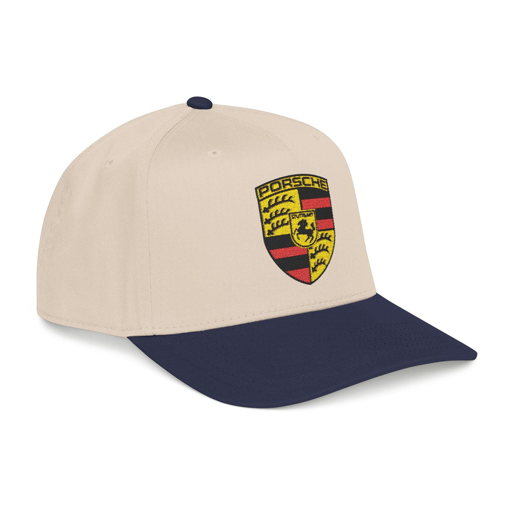 Porsche Crest Embroidered Baseball Cap — Classic Beige & Green Mid-Profile Hat - Etna Gift