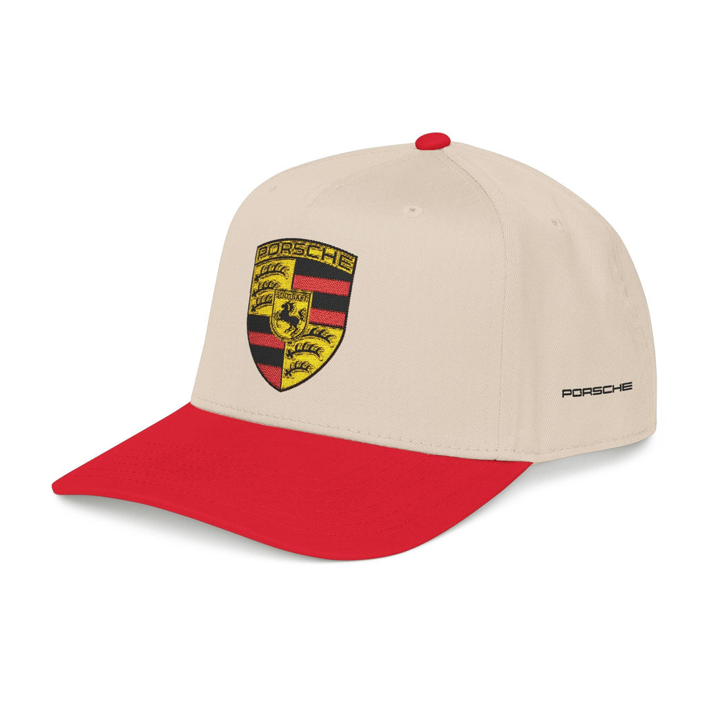 Porsche Crest Embroidered Baseball Cap — Classic Beige & Green Mid-Profile Hat - Etna Gift