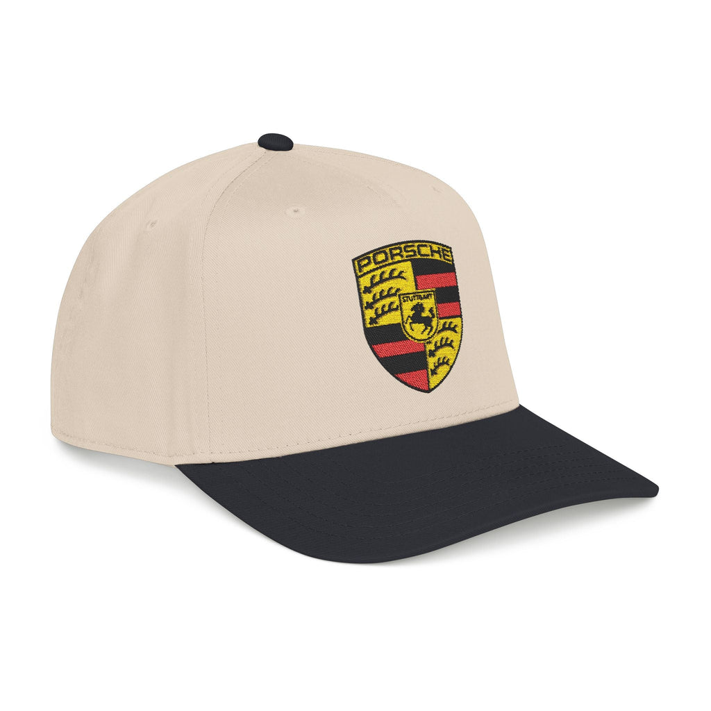 Porsche Crest Embroidered Baseball Cap — Classic Beige & Green Mid-Profile Hat - Etna Gift