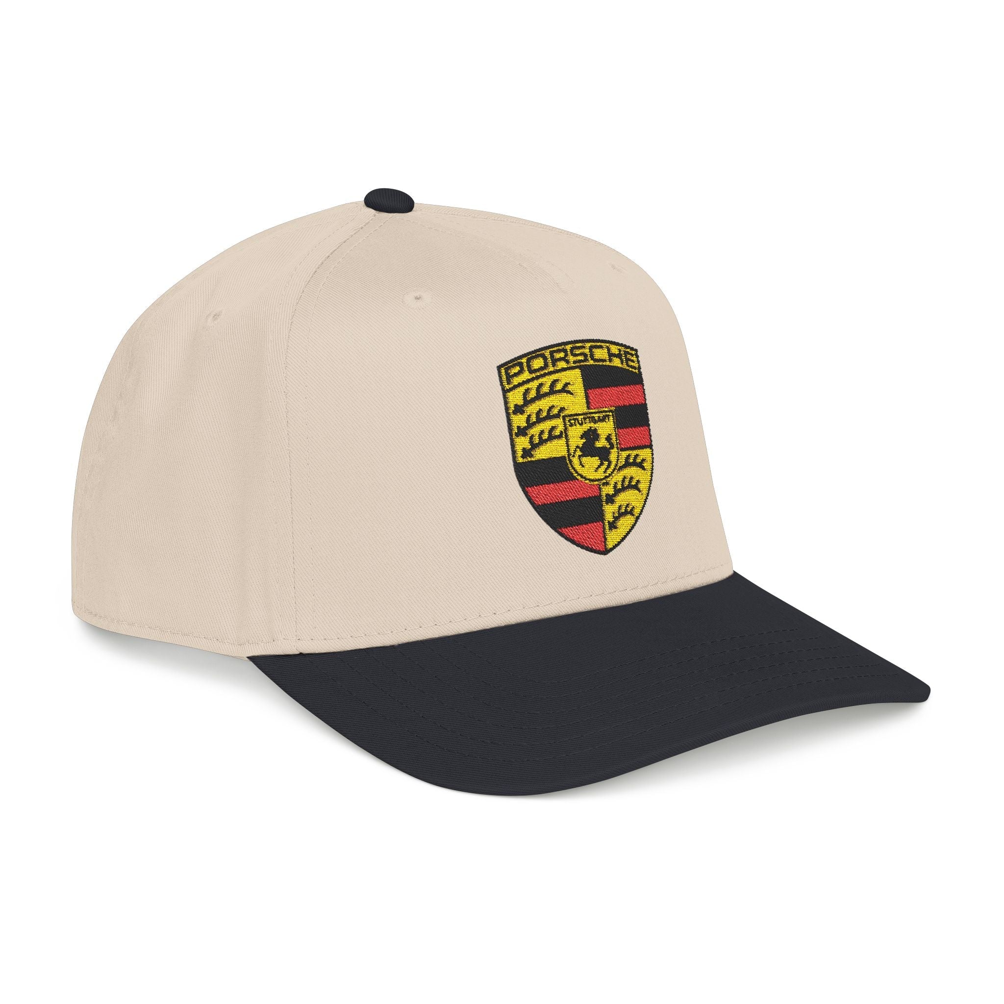 Porsche Crest Embroidered Baseball Cap — Classic Beige & Green Mid-Profile Hat - Etna Gift