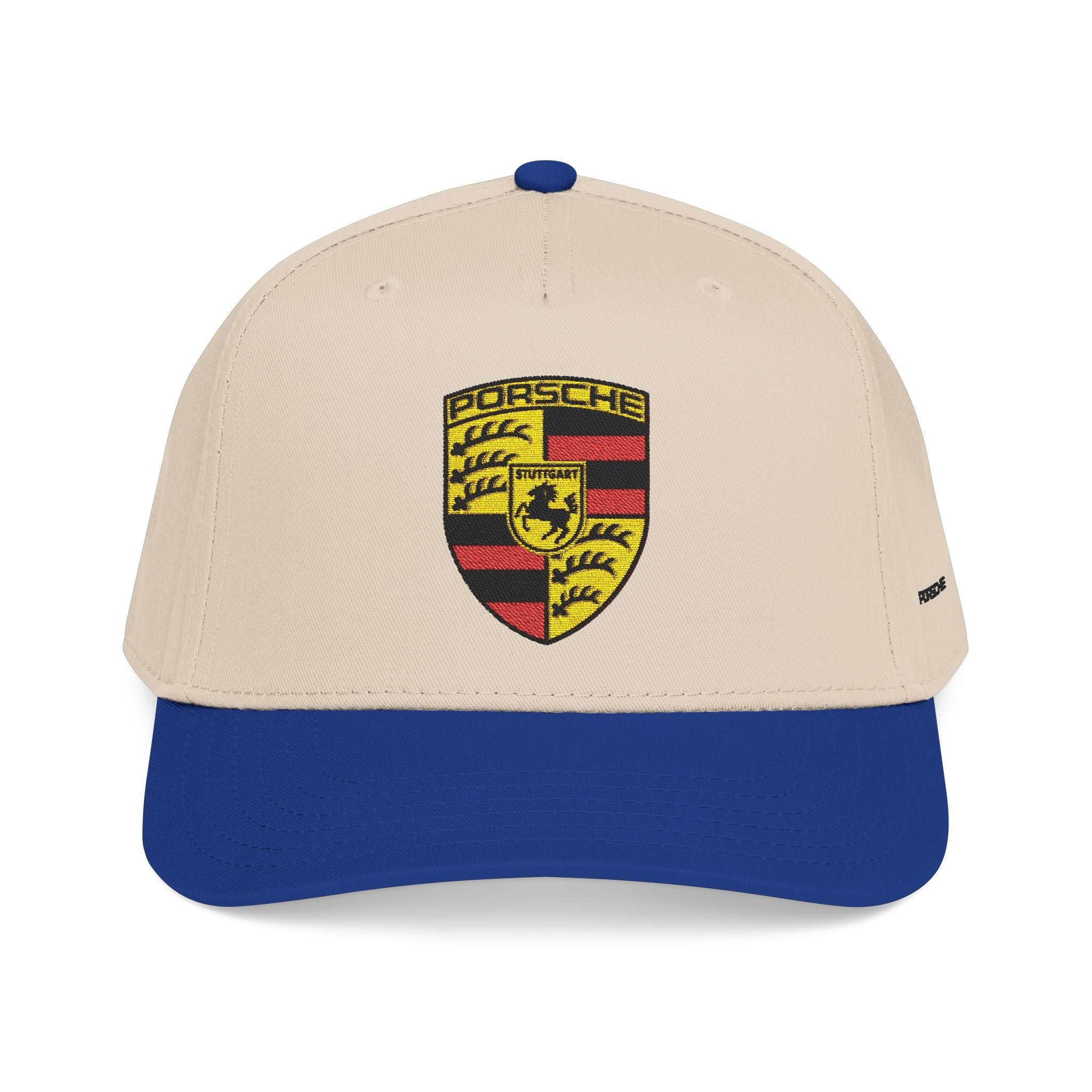 Porsche Crest Embroidered Baseball Cap — Classic Beige & Green Mid-Profile Hat - Etna Gift