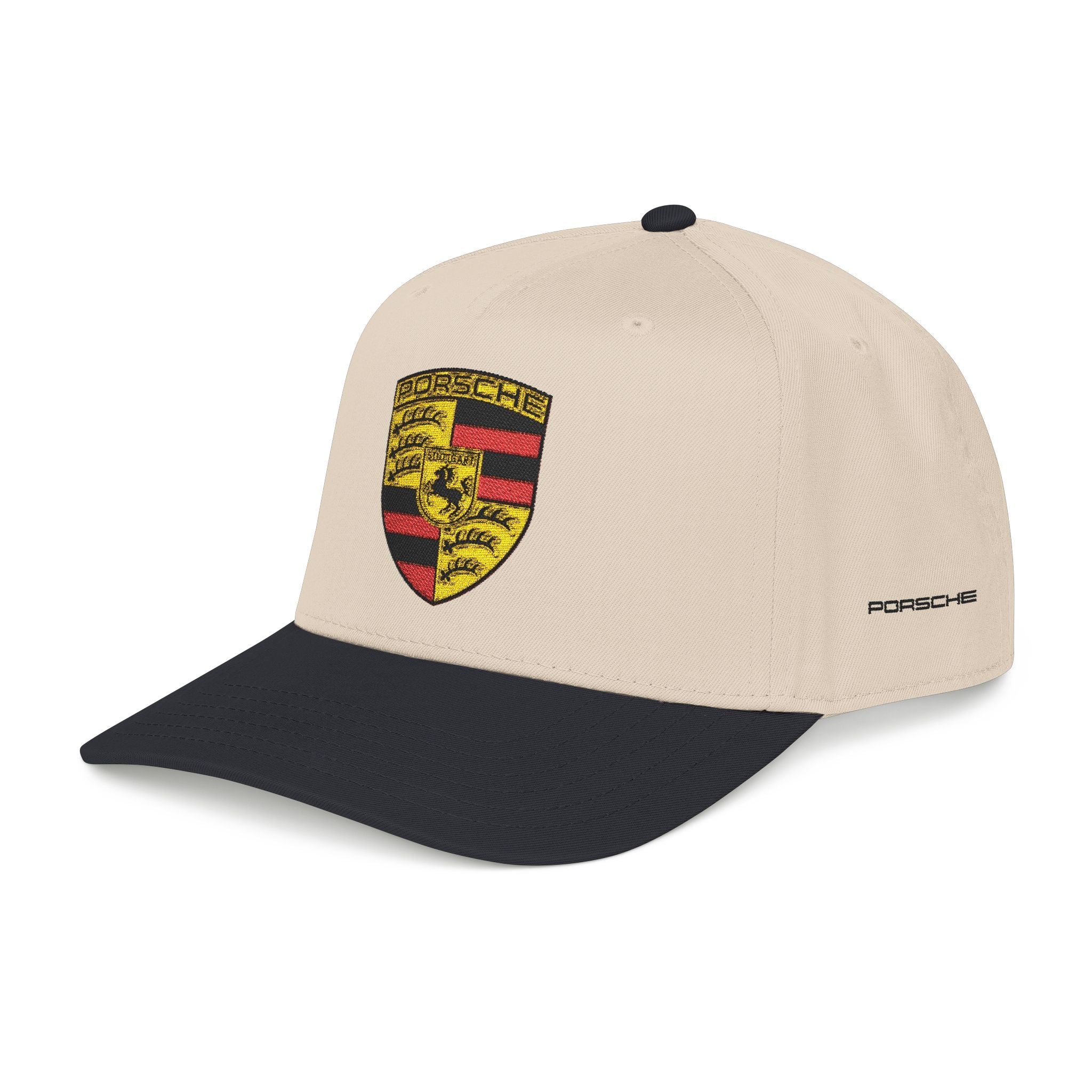 Porsche Crest Embroidered Baseball Cap — Classic Beige & Green Mid-Profile Hat - Etna Gift