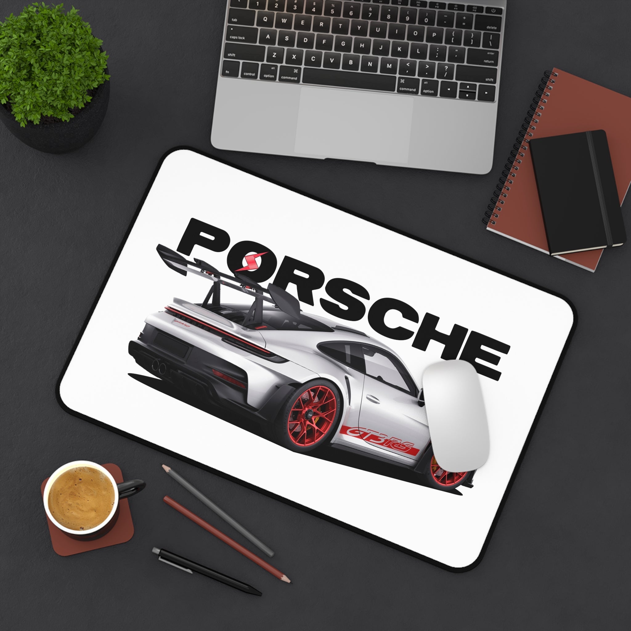 Porsche GT3 RS Desk Mat — White Sports Car Racing Mouse Pad - Etna Gift