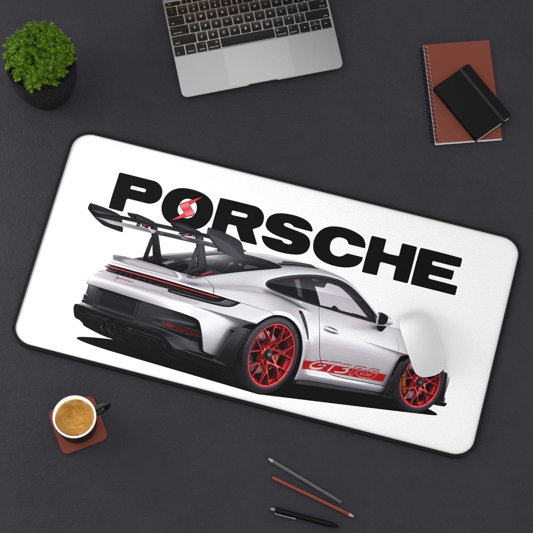 Porsche GT3 RS Desk Mat — White Sports Car Racing Mouse Pad - Etna Gift