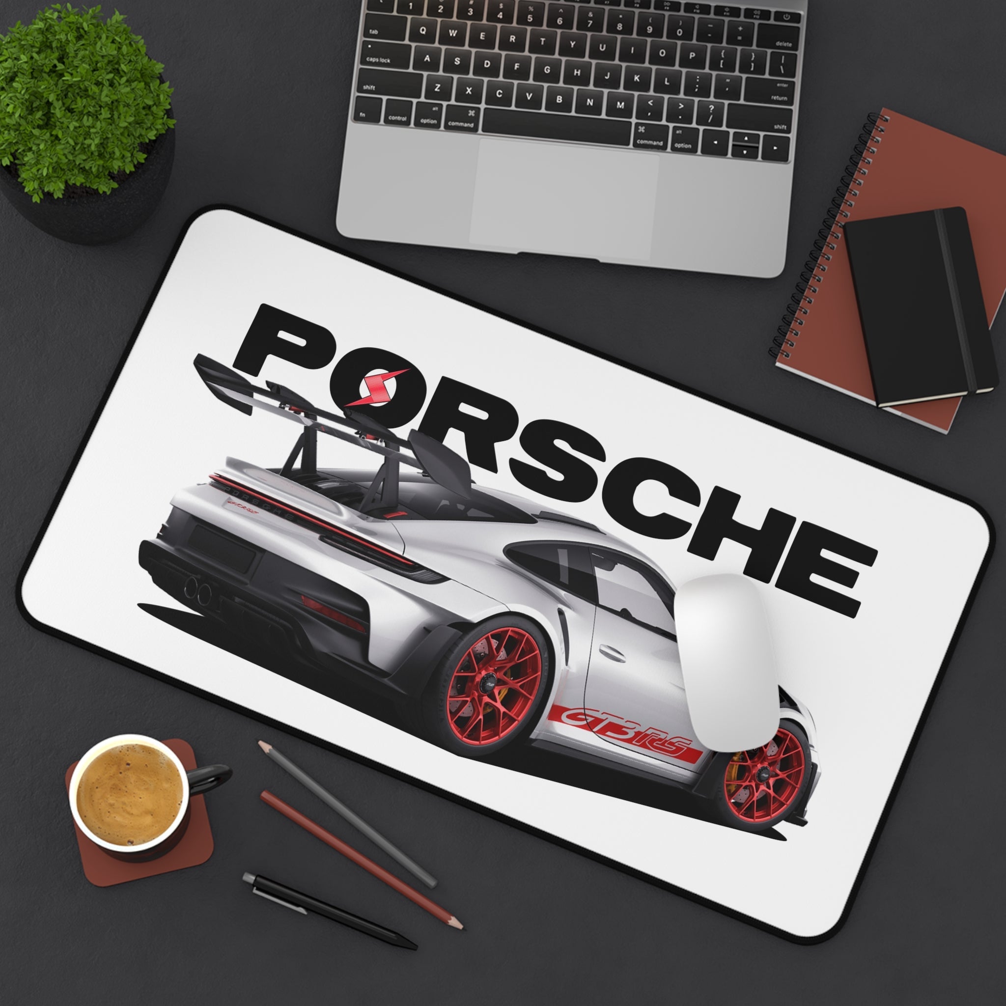 Porsche GT3 RS Desk Mat — White Sports Car Racing Mouse Pad - Etna Gift