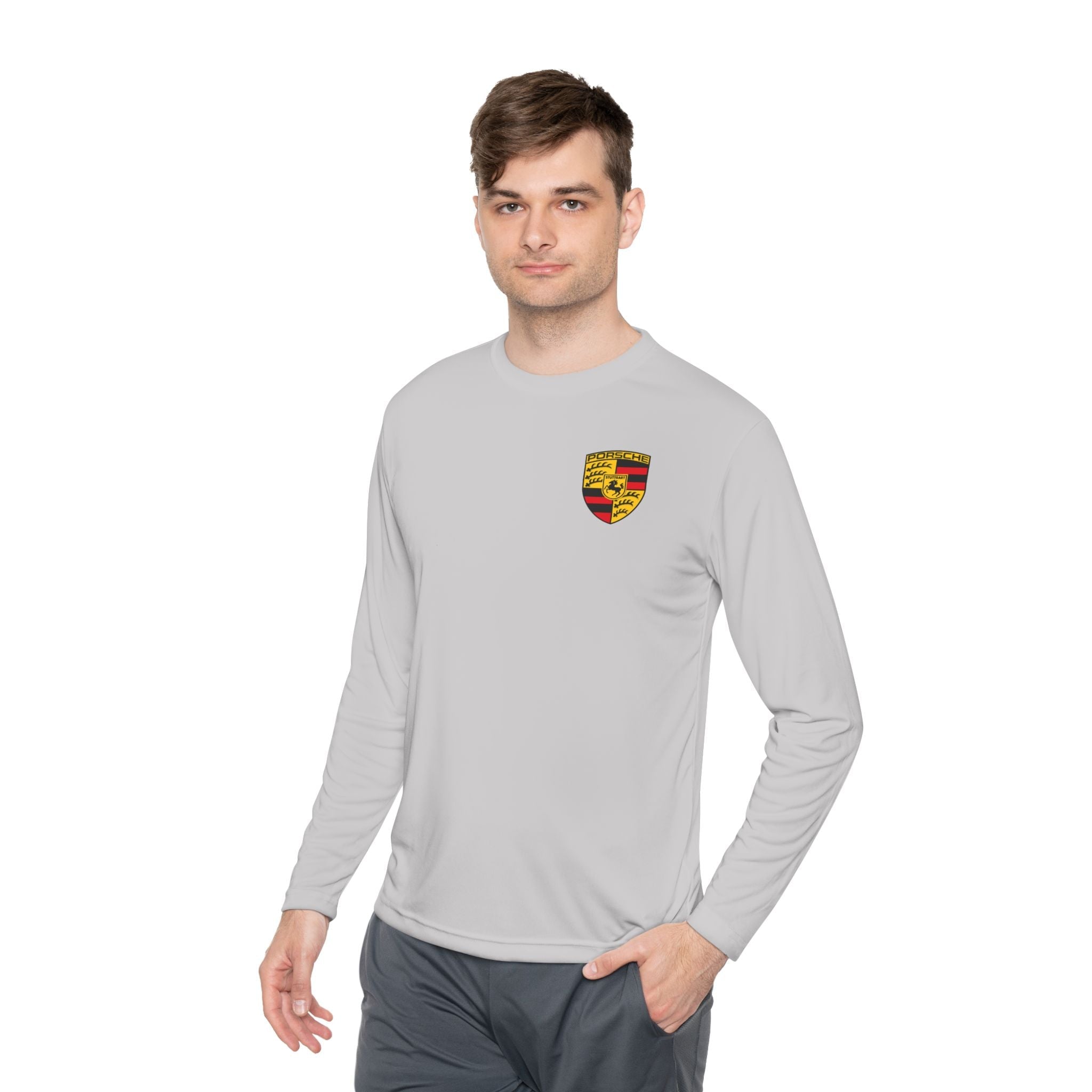Porsche Racing Graphic Long Sleeve Tee | Sports Car Crest and Rear View Print - Etna Gift