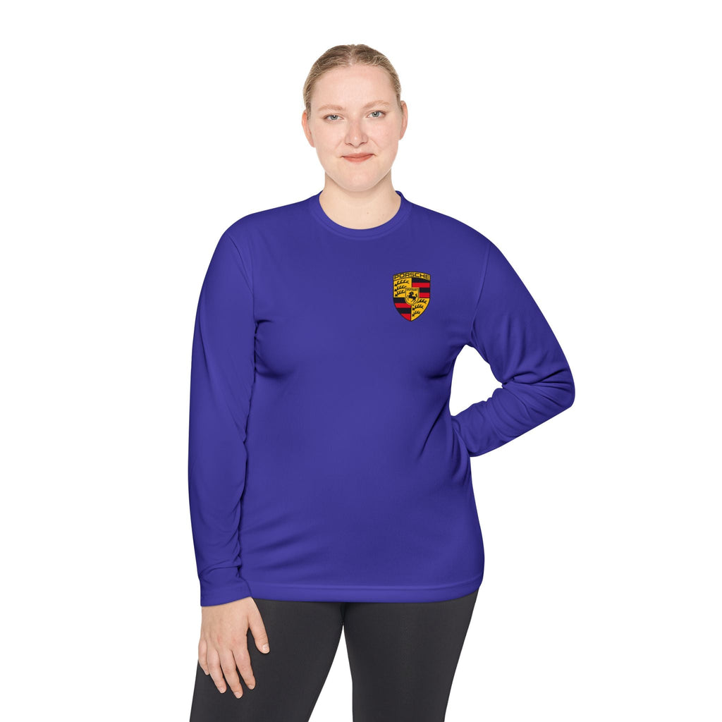 Porsche Racing Graphic Long Sleeve Tee | Sports Car Crest and Rear View Print - Etna Gift