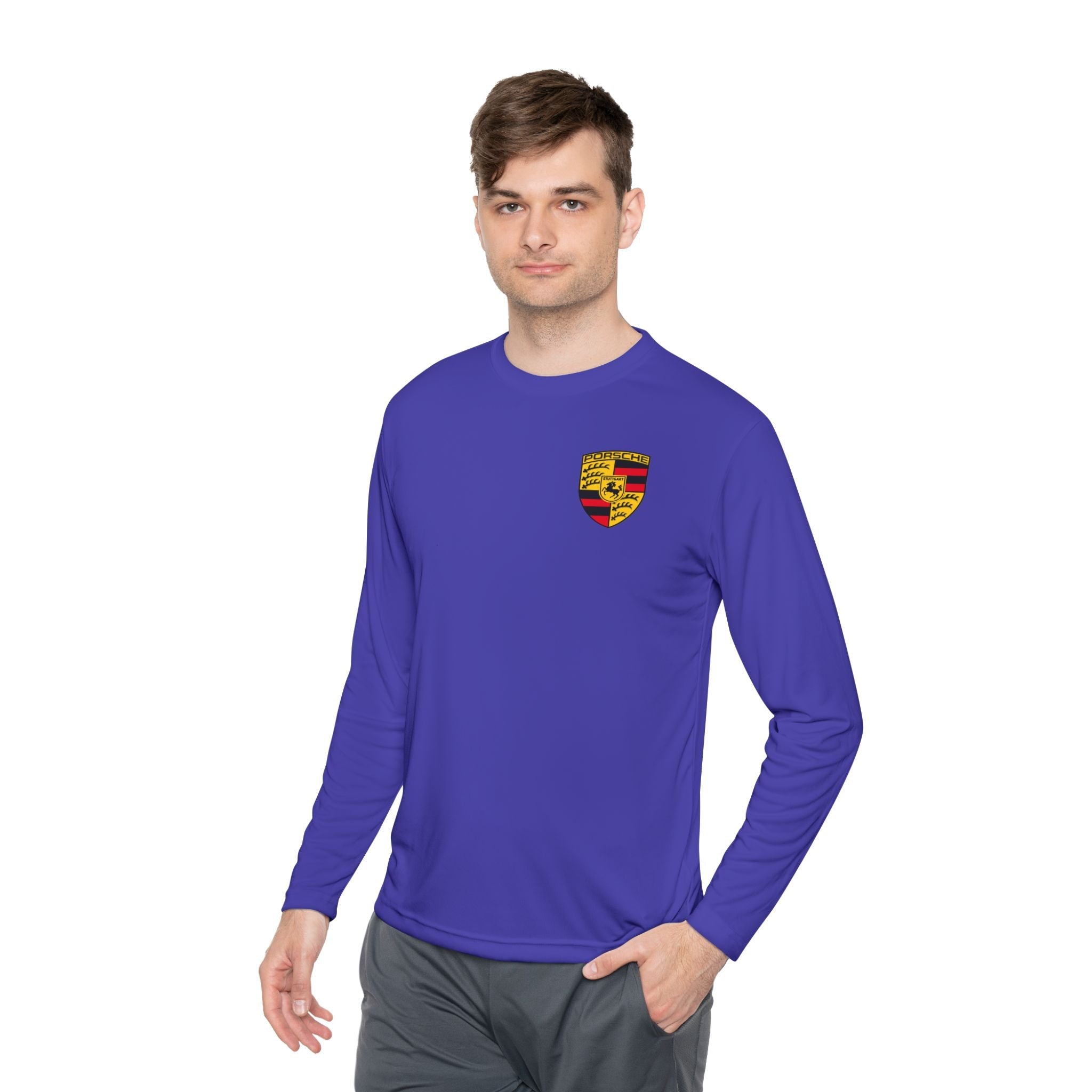 Porsche Racing Graphic Long Sleeve Tee | Sports Car Crest and Rear View Print - Etna Gift