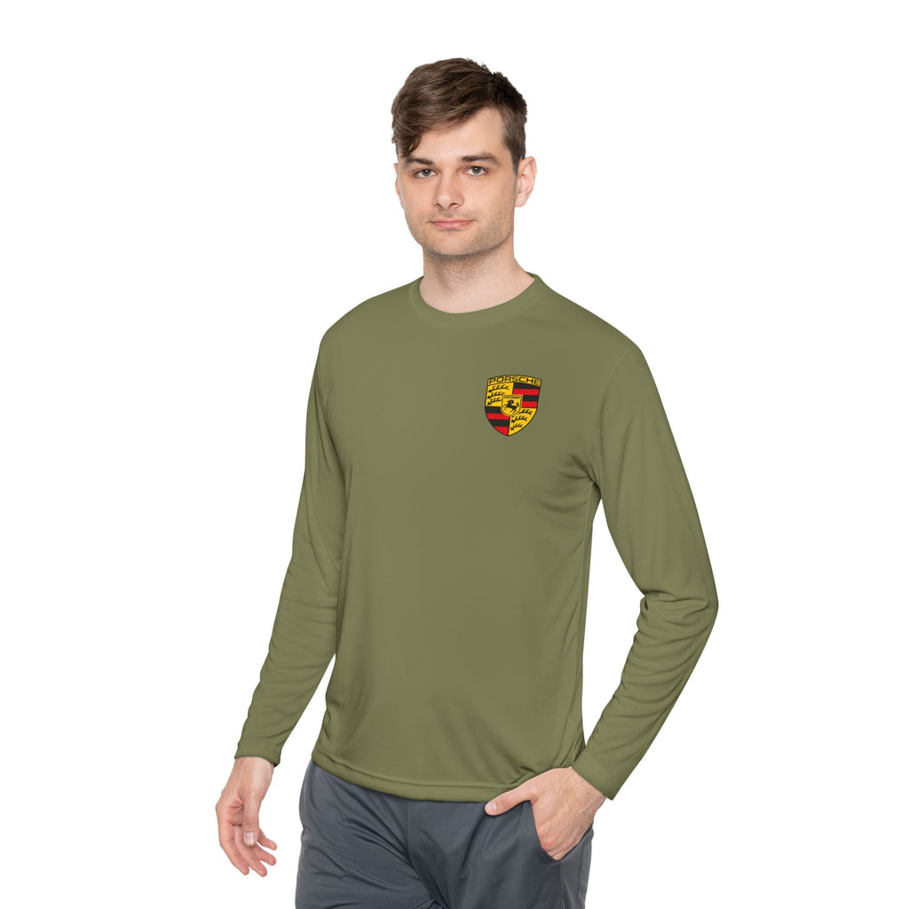Porsche Racing Graphic Long Sleeve Tee | Sports Car Crest and Rear View Print - Etna Gift
