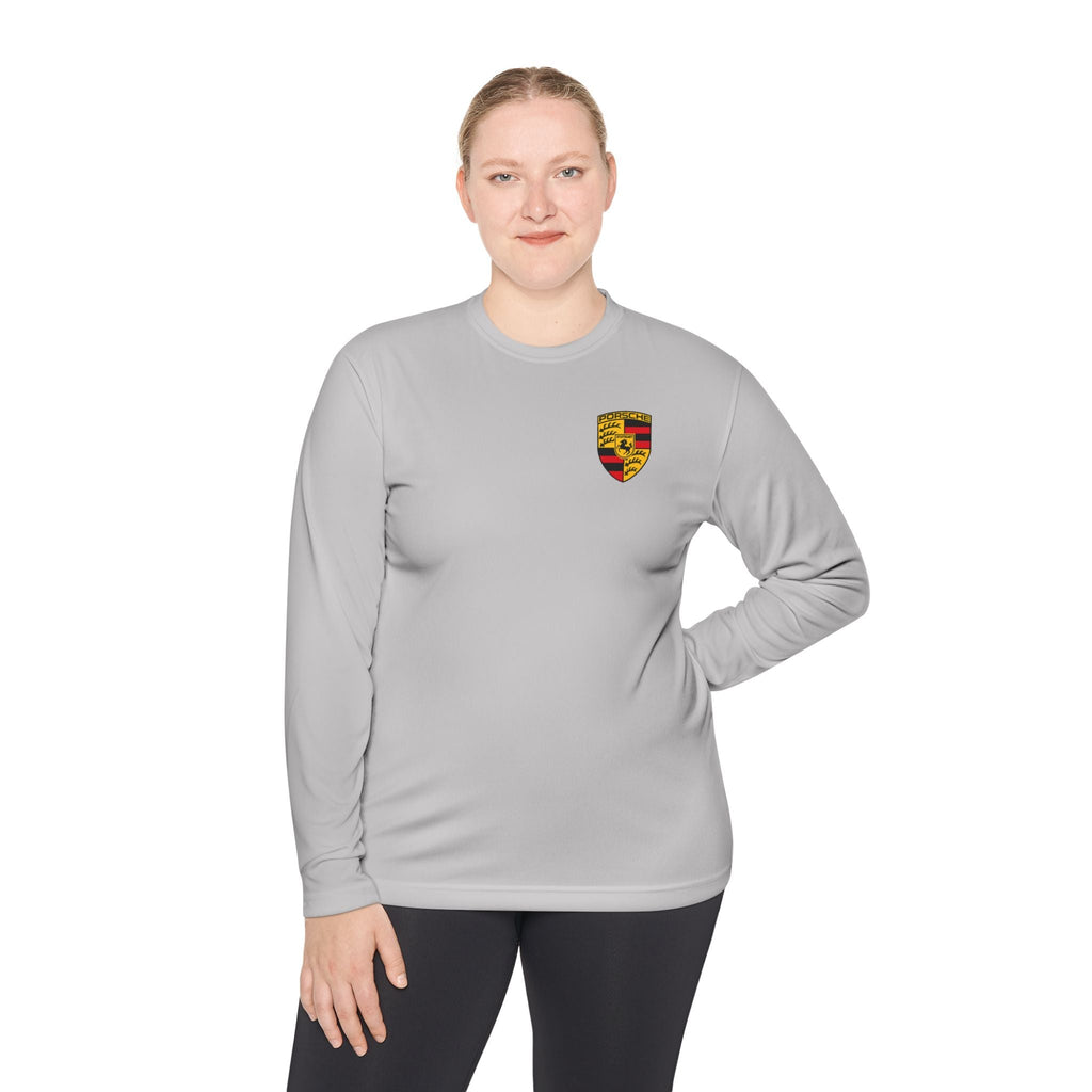 Porsche Racing Graphic Long Sleeve Tee | Sports Car Crest and Rear View Print - Etna Gift