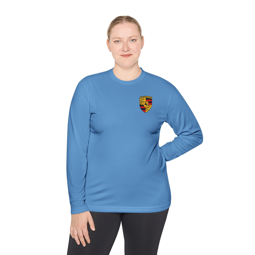 Porsche Racing Graphic Long Sleeve Tee | Sports Car Crest and Rear View Print - Etna Gift
