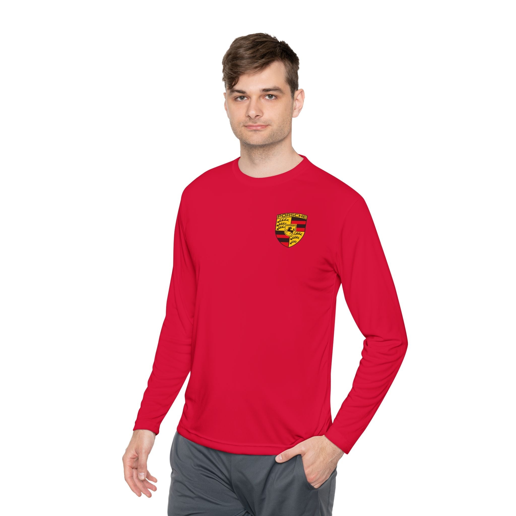 Porsche Racing Graphic Long Sleeve Tee | Sports Car Crest and Rear View Print - Etna Gift