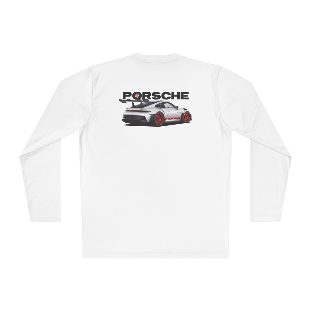 Porsche Racing Graphic Long Sleeve Tee | Sports Car Crest and Rear View Print - Etna Gift