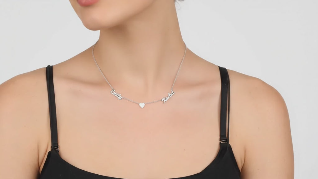 Two-name necklace with heart in the middle, 925 sterling silver name necklace.....
