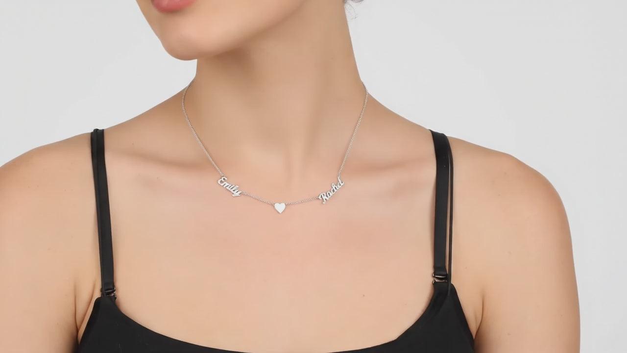 Two-name necklace with heart in the middle, 925 sterling silver name necklace.....