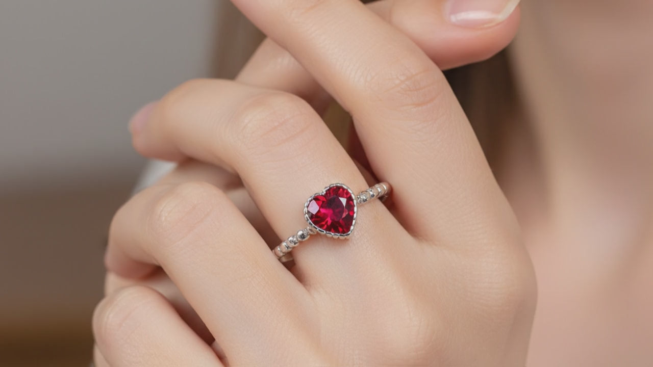 Red Heart Ring 925 Sterling Silver Heart Ring for 