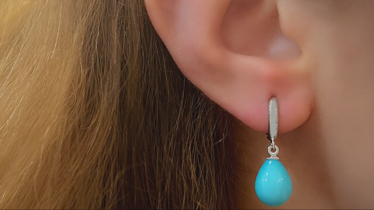 Teardrop-shaped turquoise 925 sterling silver earrings