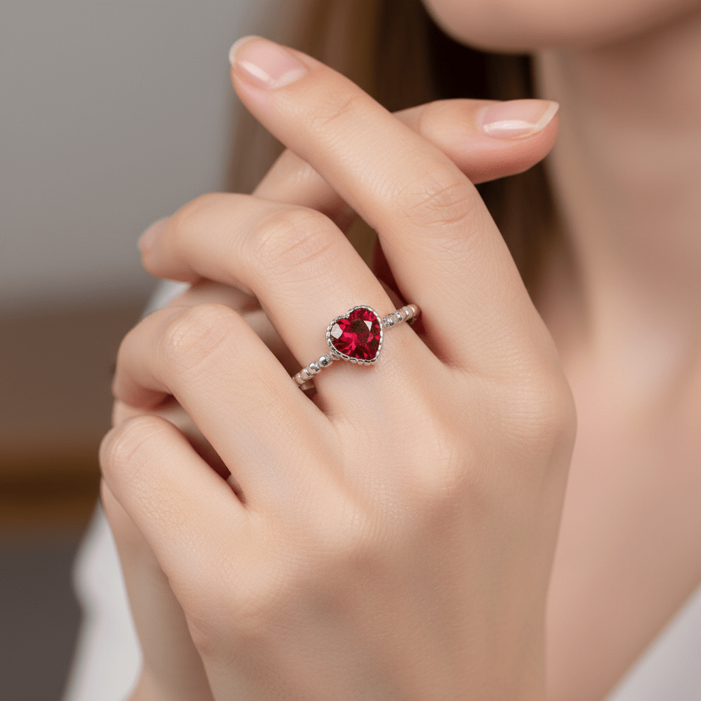 Red Heart Ring 925 Sterling Silver Heart Ring for Women - Etna Gift