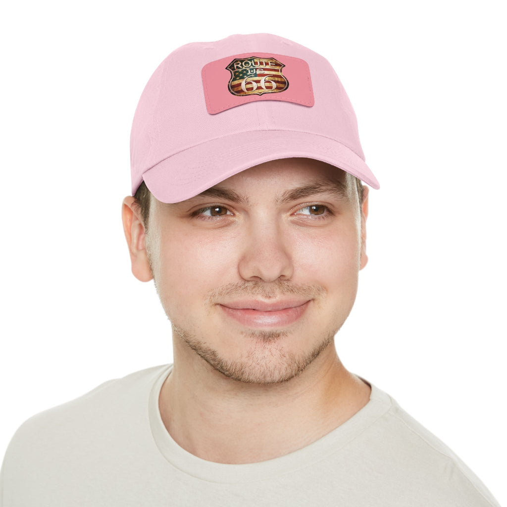 Route 66 Leather Patch Dad Hat Vintage American Road Trip Baseball Cap - Etna Gift