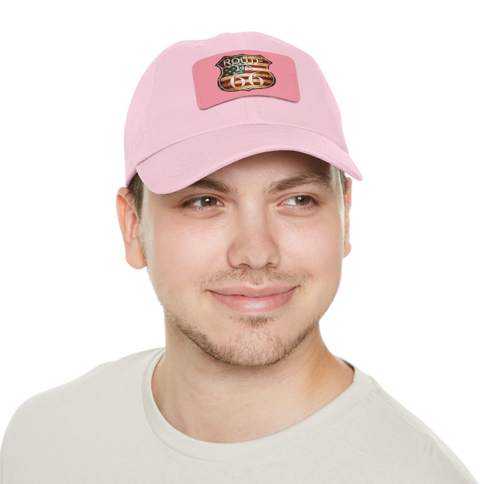 Route 66 Leather Patch Dad Hat Vintage American Road Trip Baseball Cap - Etna Gift