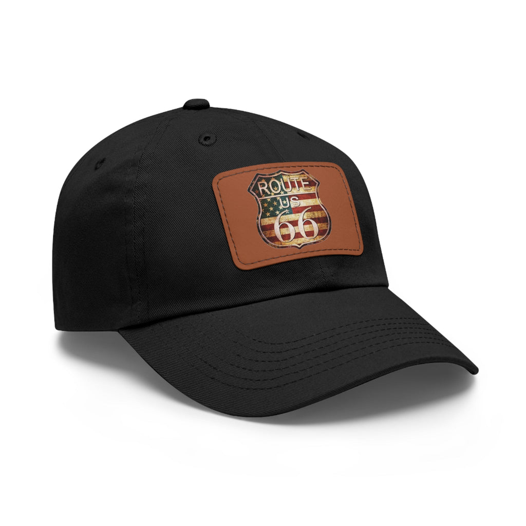 Route 66 Leather Patch Dad Hat Vintage American Road Trip Baseball Cap - Etna Gift