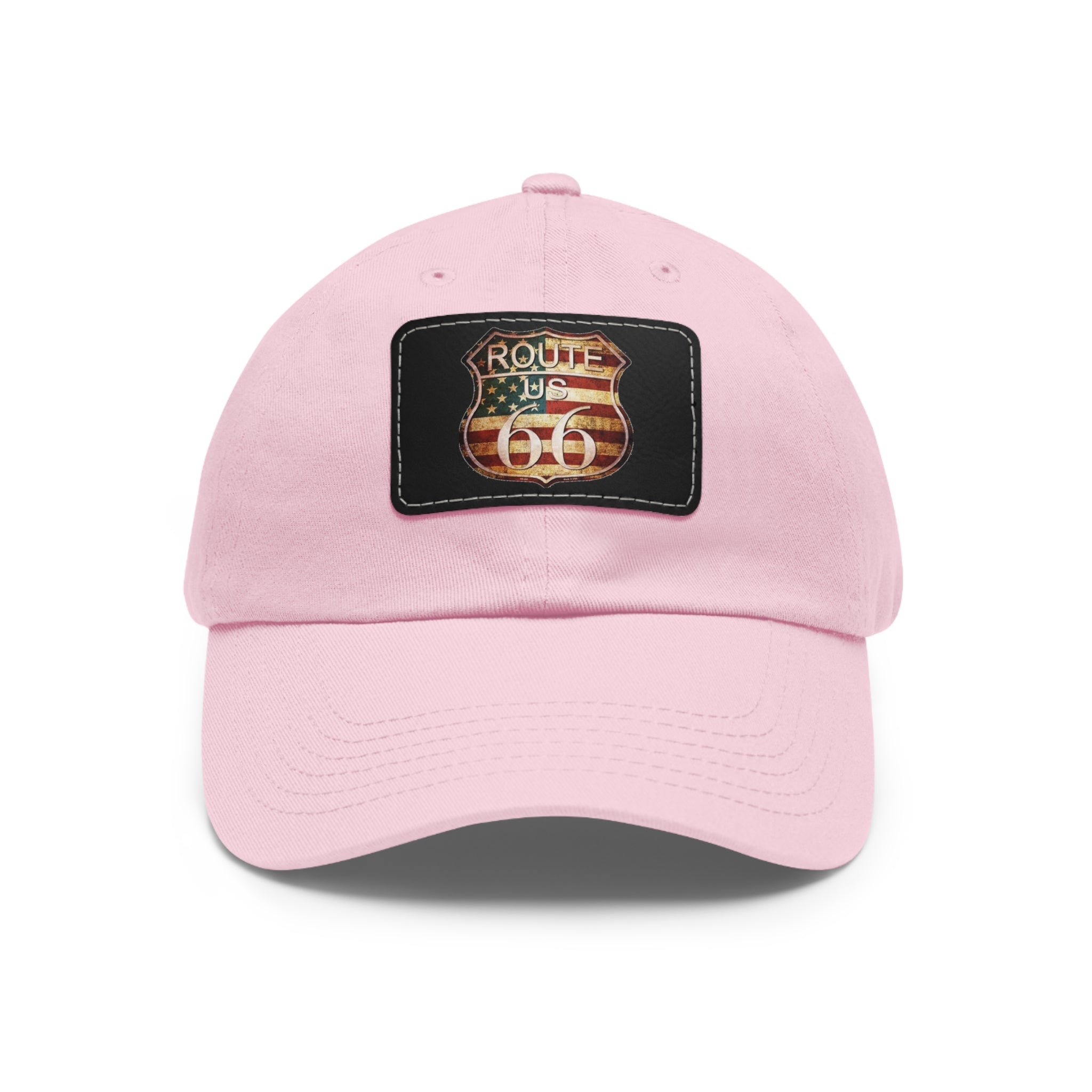 Route 66 Leather Patch Dad Hat Vintage American Road Trip Baseball Cap - Etna Gift