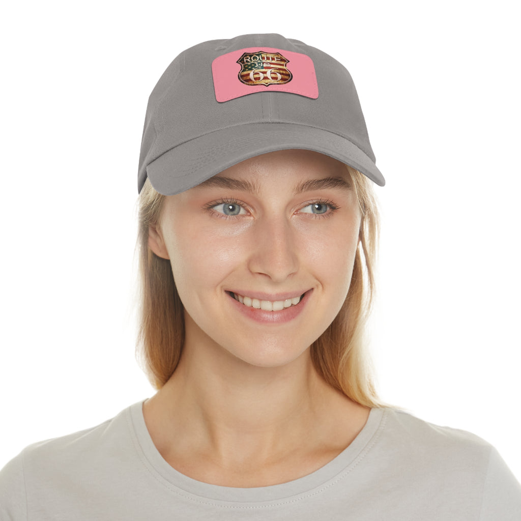 Route 66 Leather Patch Dad Hat Vintage American Road Trip Baseball Cap - Etna Gift