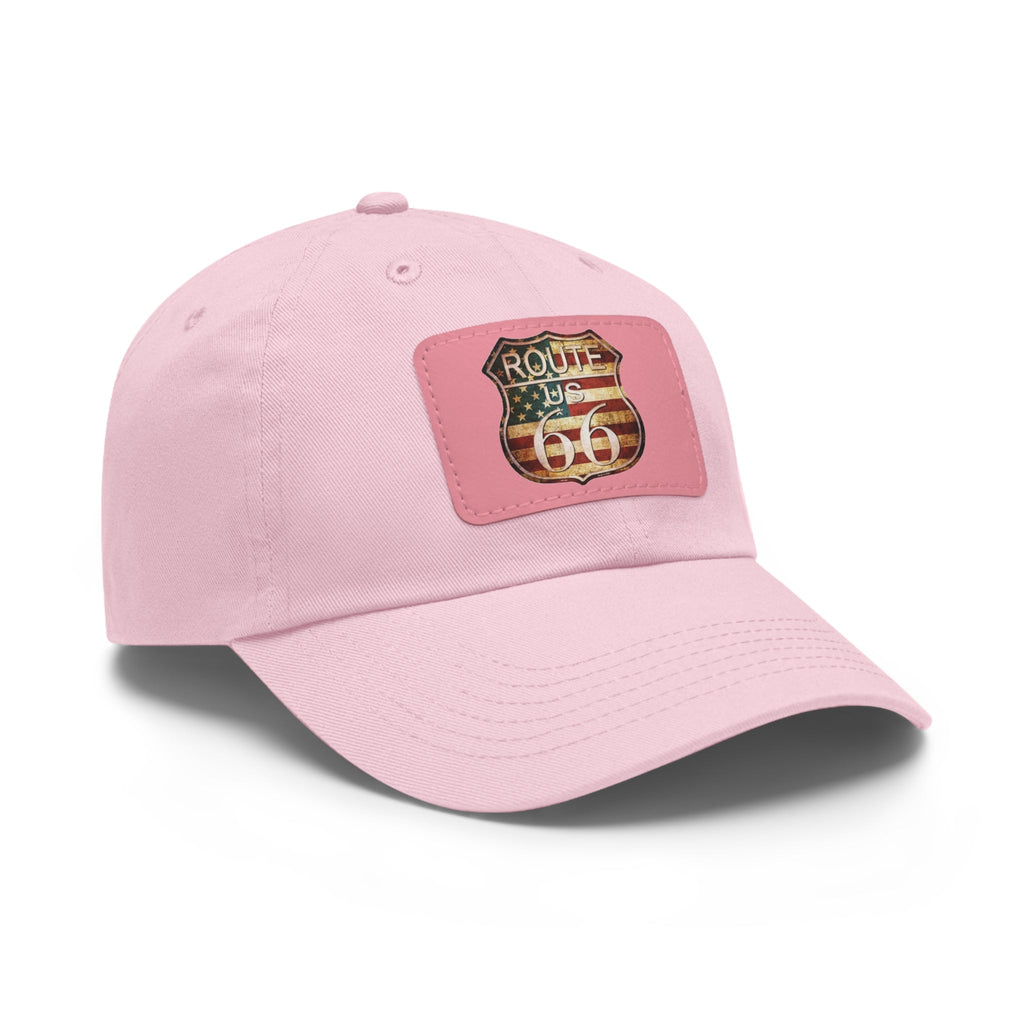 Route 66 Leather Patch Dad Hat Vintage American Road Trip Baseball Cap - Etna Gift