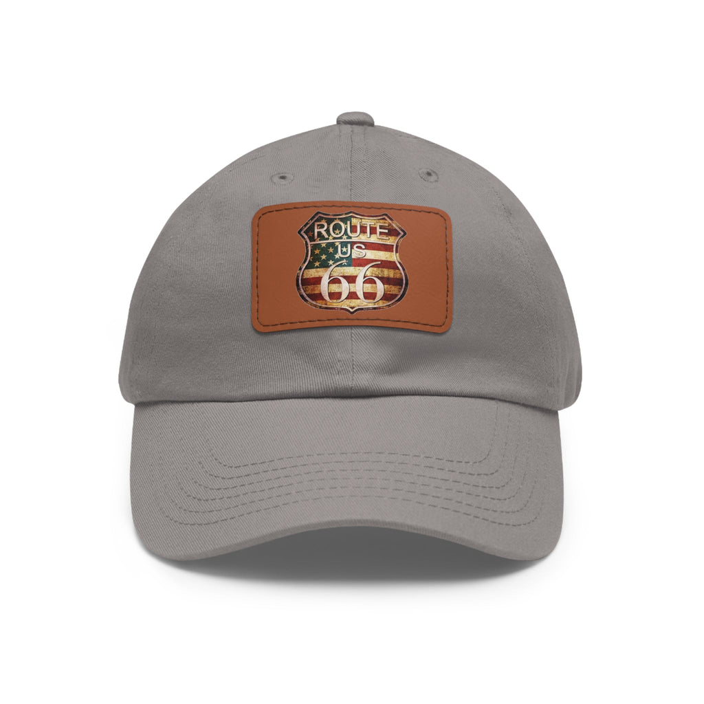 Route 66 Leather Patch Dad Hat Vintage American Road Trip Baseball Cap - Etna Gift