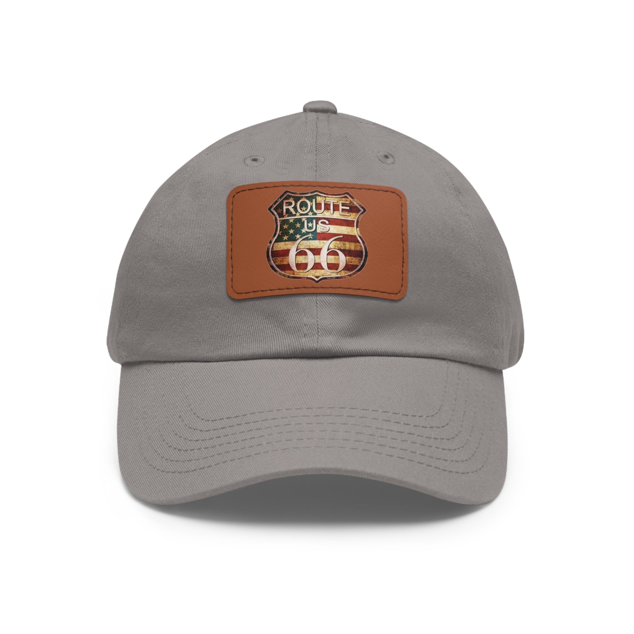 Route 66 Leather Patch Dad Hat Vintage American Road Trip Baseball Cap - Etna Gift
