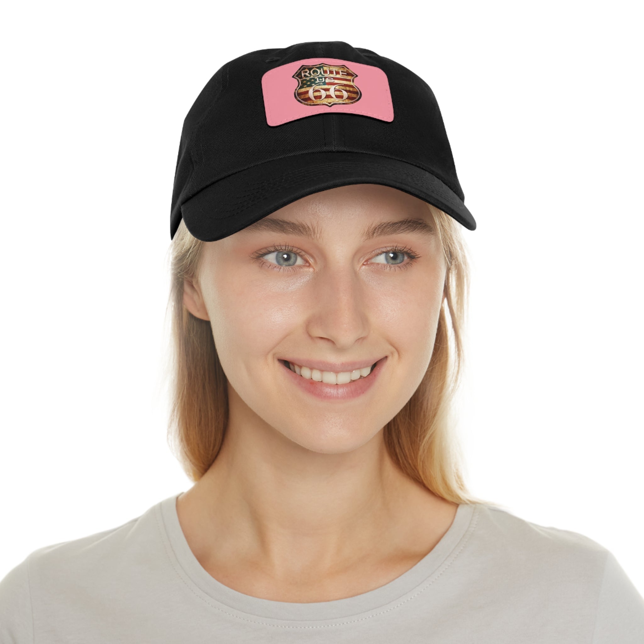 Route 66 Leather Patch Dad Hat Vintage American Road Trip Baseball Cap - Etna Gift