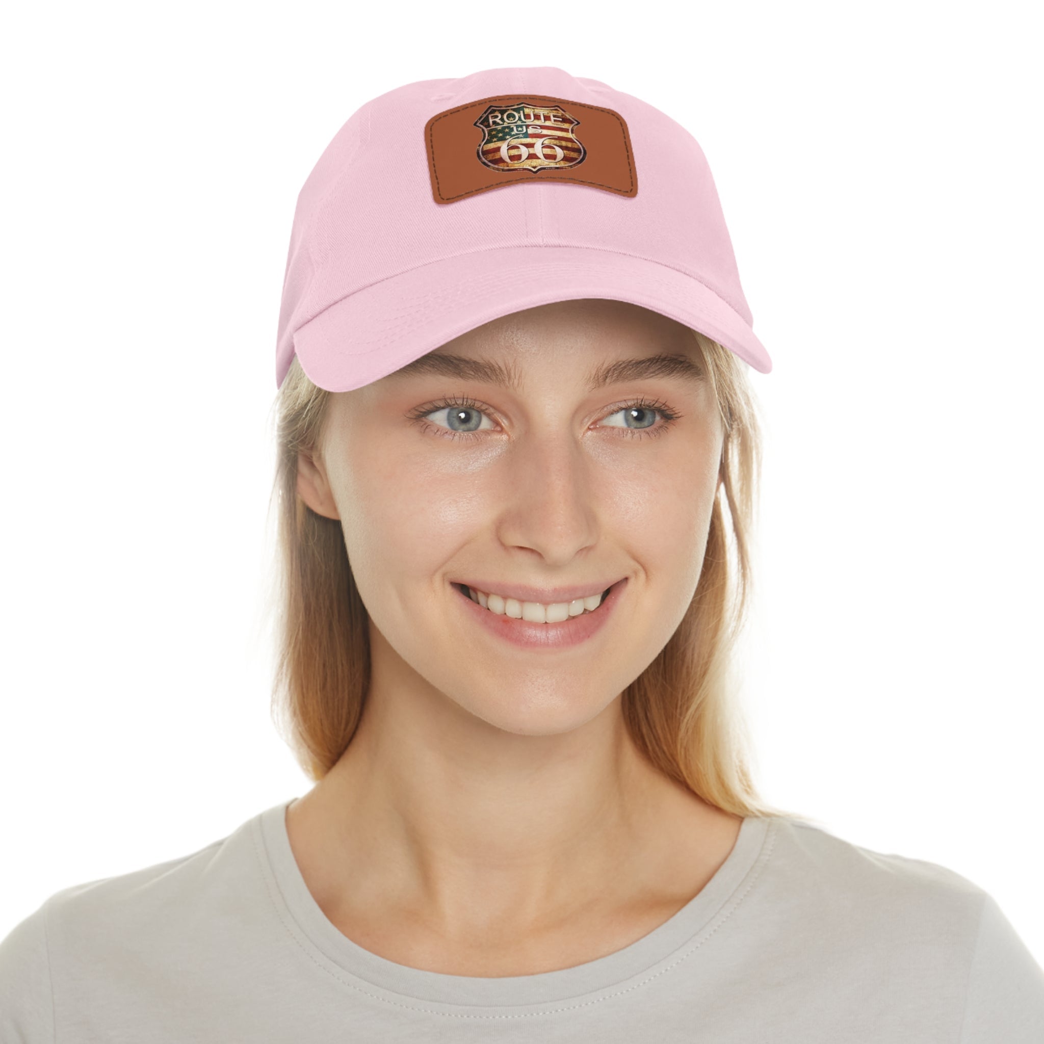 Route 66 Leather Patch Dad Hat Vintage American Road Trip Baseball Cap - Etna Gift