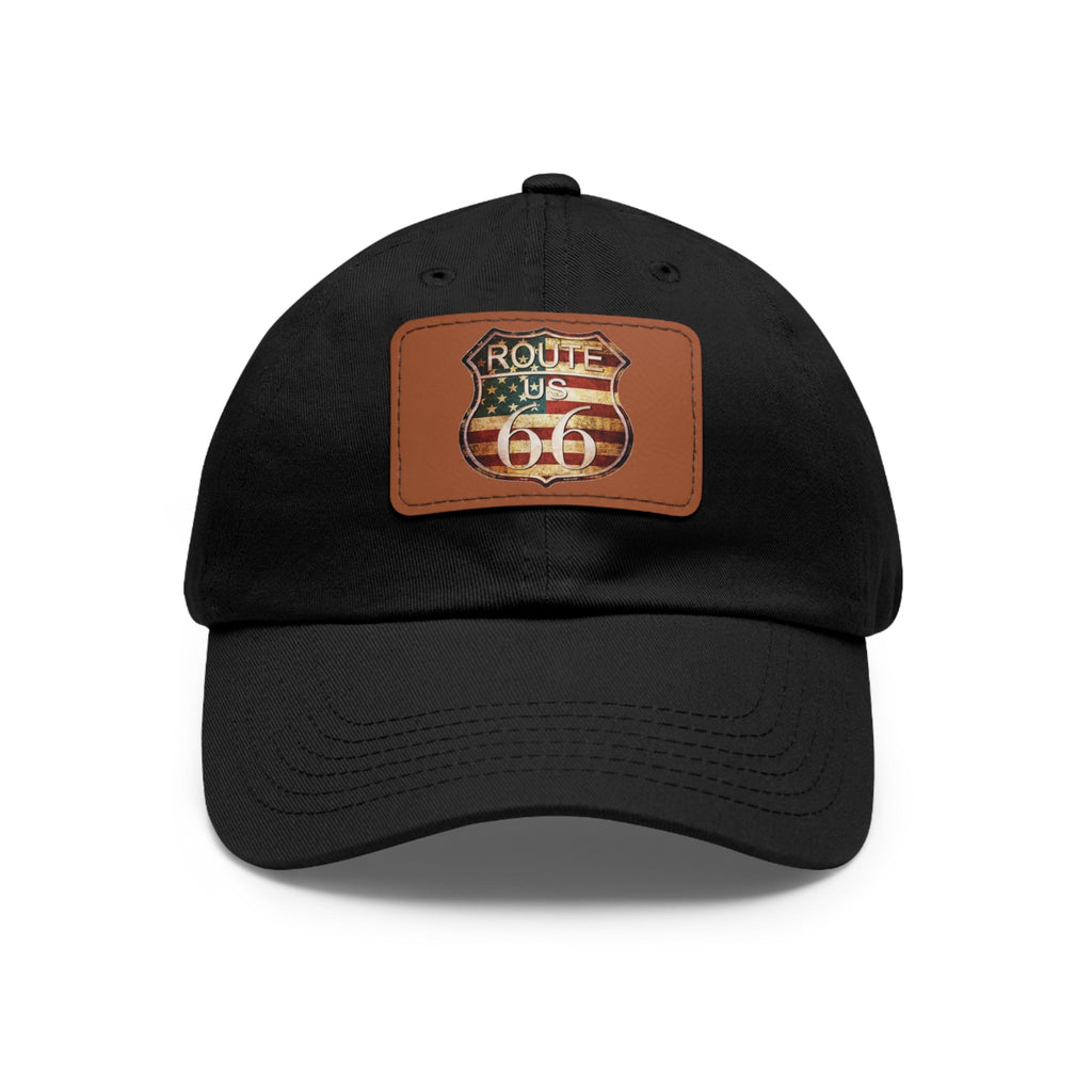 Route 66 Leather Patch Dad Hat Vintage American Road Trip Baseball Cap - Etna Gift