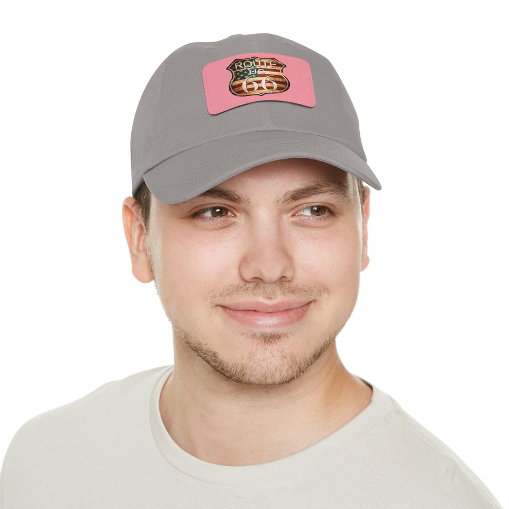 Route 66 Leather Patch Dad Hat Vintage American Road Trip Baseball Cap - Etna Gift