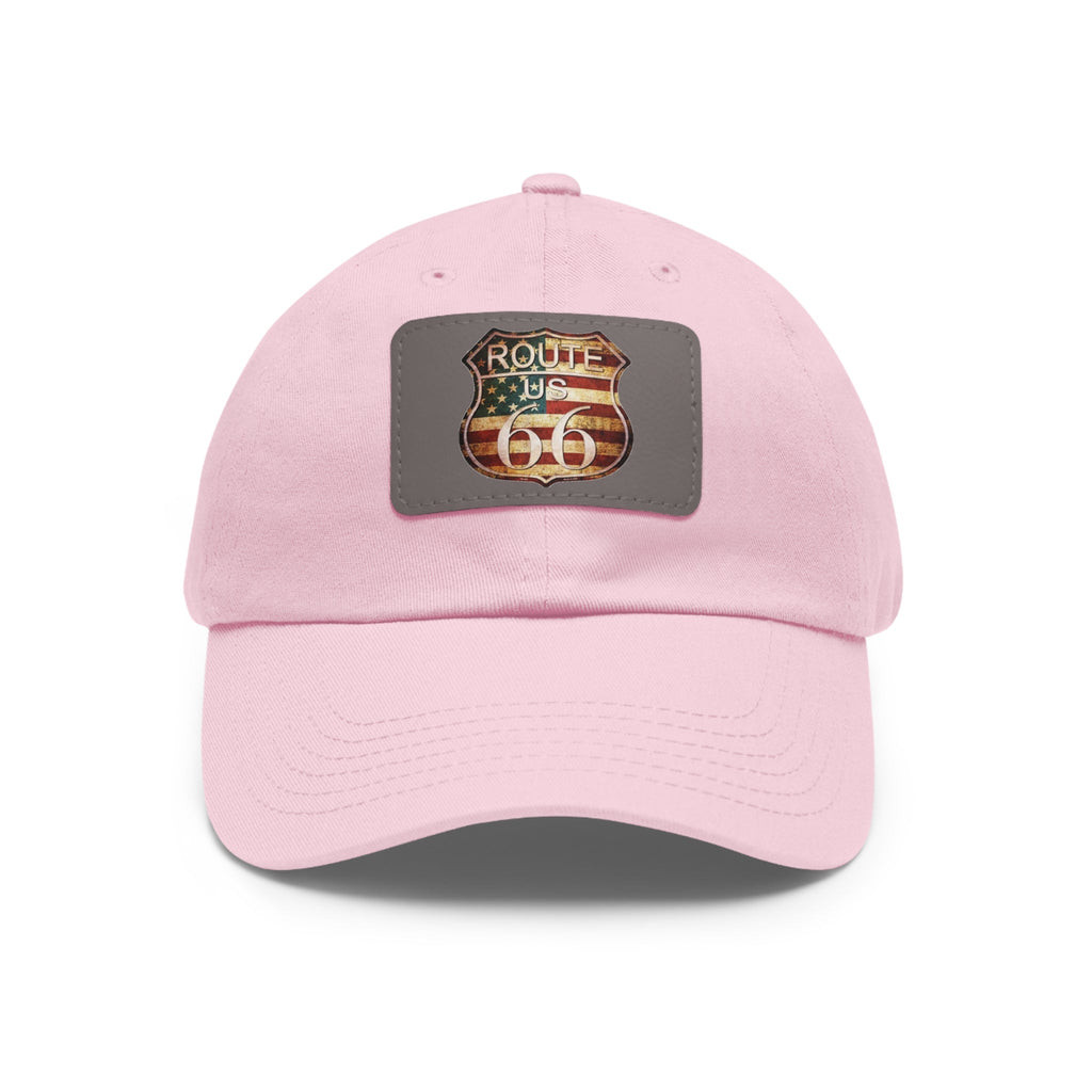 Route 66 Leather Patch Dad Hat Vintage American Road Trip Baseball Cap - Etna Gift