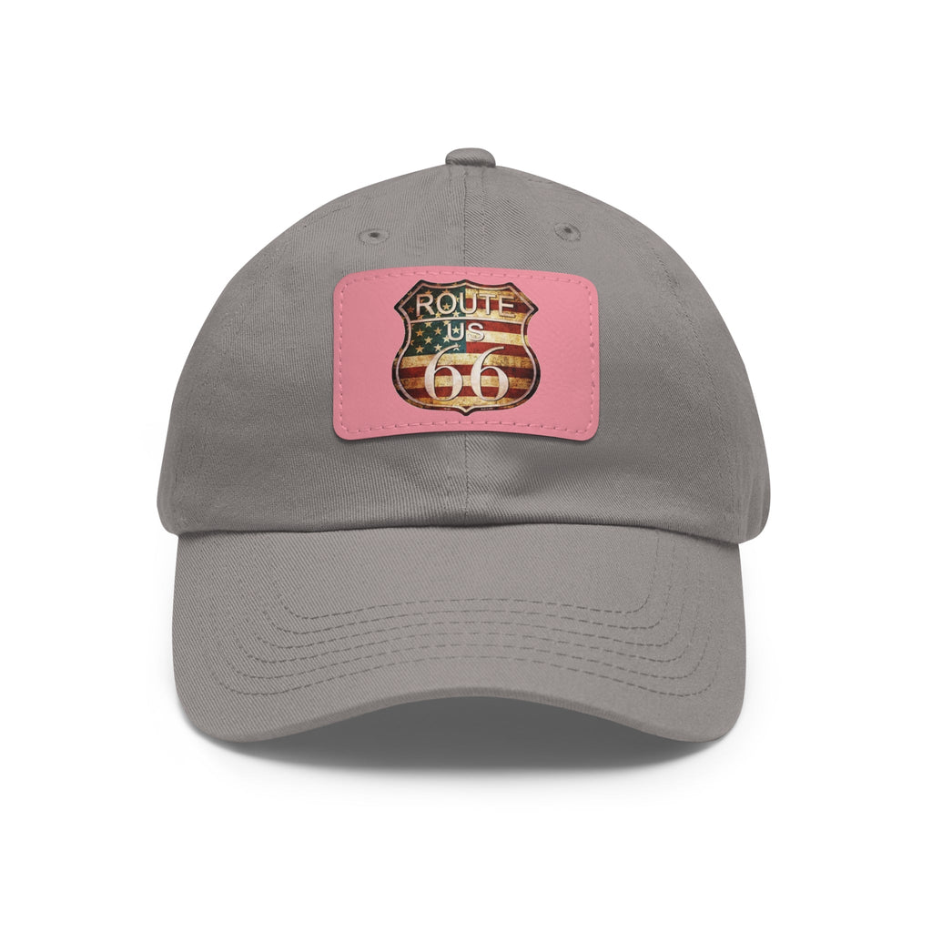 Route 66 Leather Patch Dad Hat Vintage American Road Trip Baseball Cap - Etna Gift