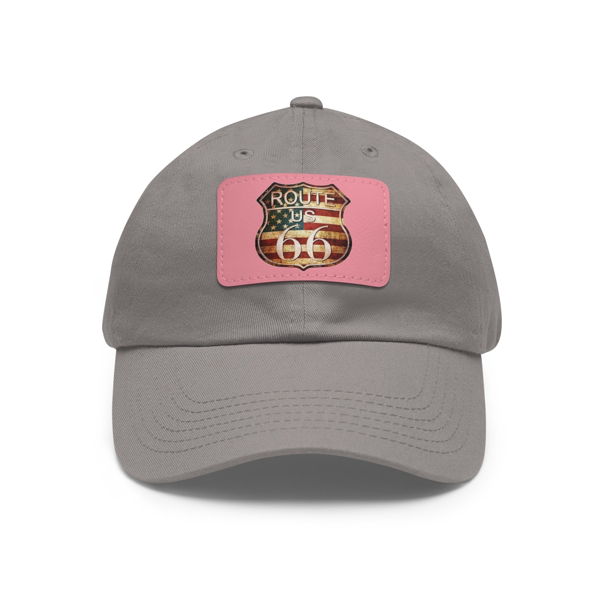 Route 66 Leather Patch Dad Hat Vintage American Road Trip Baseball Cap - Etna Gift