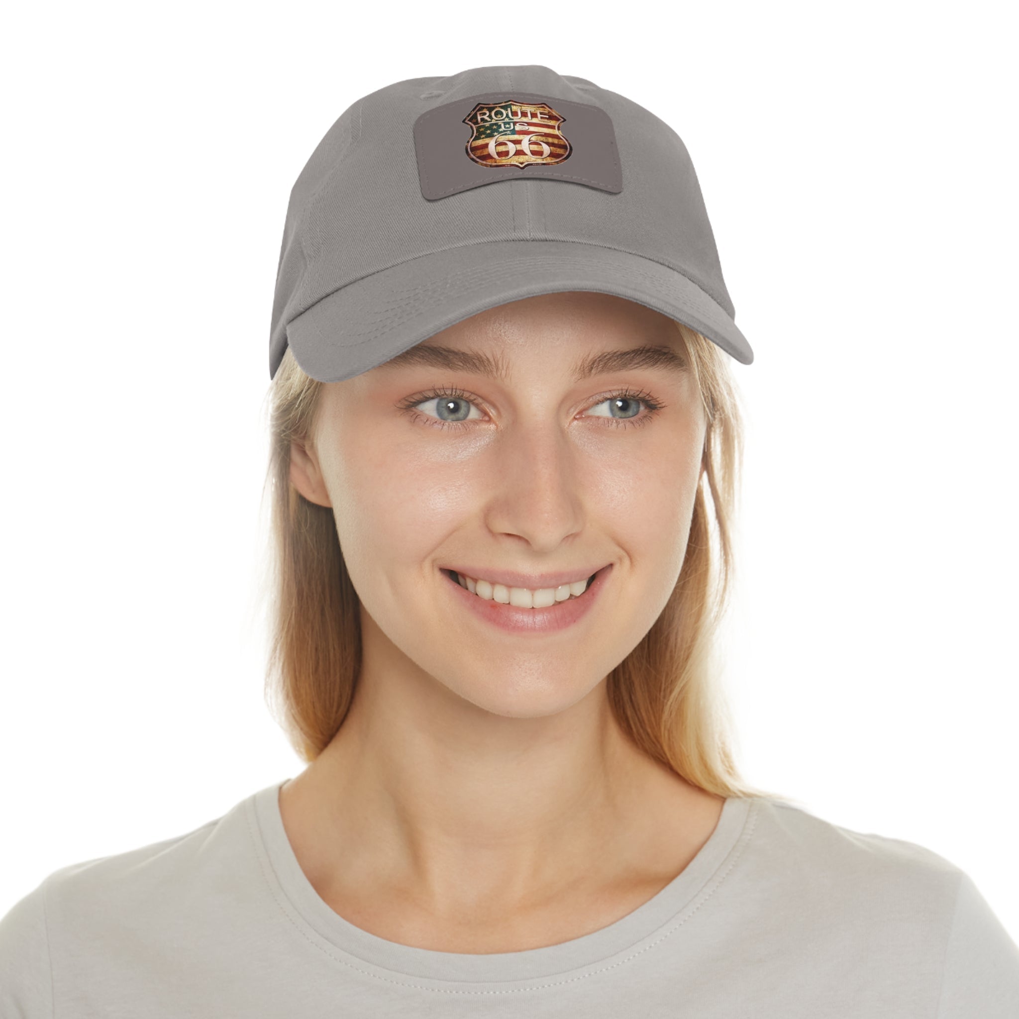 Route 66 Leather Patch Dad Hat Vintage American Road Trip Baseball Cap - Etna Gift